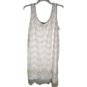Pisarro Nights 20W White Heavily Beaded Shift Dress Flapper Sleeveless Plus Size
